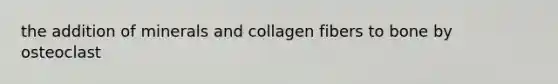 the addition of minerals and collagen fibers to bone by osteoclast