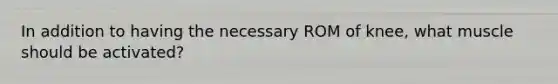 In addition to having the necessary ROM of knee, what muscle should be activated?