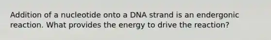 Addition of a nucleotide onto a DNA strand is an endergonic reaction. What provides the energy to drive the reaction?