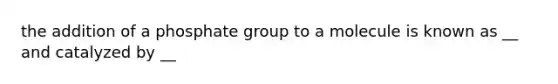 the addition of a phosphate group to a molecule is known as __ and catalyzed by __