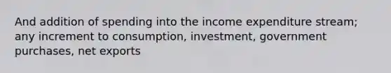 And addition of spending into the income expenditure stream; any increment to consumption, investment, government purchases, net exports