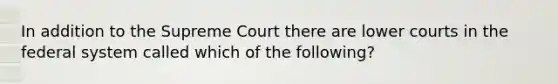 In addition to the Supreme Court there are lower courts in the federal system called which of the following?