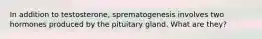 In addition to testosterone, sprematogenesis involves two hormones produced by the pituitary gland. What are they?