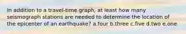 In addition to a travel-time graph, at least how many seismograph stations are needed to determine the location of the epicenter of an earthquake? a.four b.three c.five d.two e.one