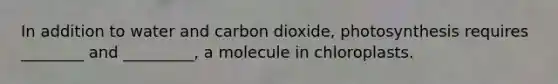 In addition to water and carbon dioxide, photosynthesis requires ________ and _________, a molecule in chloroplasts.