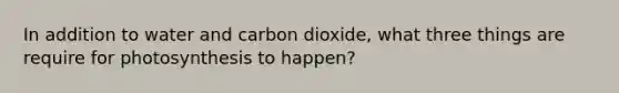 In addition to water and carbon dioxide, what three things are require for photosynthesis to happen?