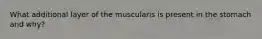 What additional layer of the muscularis is present in the stomach and why?