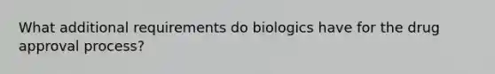 What additional requirements do biologics have for the drug approval process?