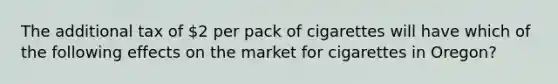 The additional tax of​ 2 per pack of cigarettes will have which of the following effects on the market for cigarettes in​ Oregon?