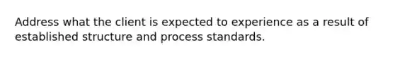 Address what the client is expected to experience as a result of established structure and process standards.