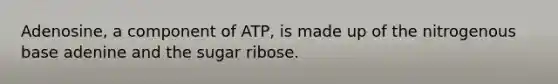 Adenosine, a component of ATP, is made up of the nitrogenous base adenine and the sugar ribose.