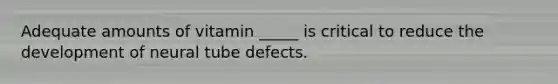 Adequate amounts of vitamin _____ is critical to reduce the development of neural tube defects.