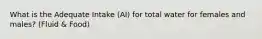 What is the Adequate Intake (AI) for total water for females and males? (Fluid & Food)