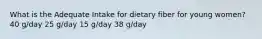 What is the Adequate Intake for dietary fiber for young women? 40 g/day 25 g/day 15 g/day 38 g/day