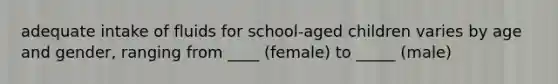 adequate intake of fluids for school-aged children varies by age and gender, ranging from ____ (female) to _____ (male)