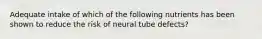 Adequate intake of which of the following nutrients has been shown to reduce the risk of neural tube defects?