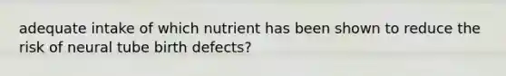 adequate intake of which nutrient has been shown to reduce the risk of neural tube birth defects?