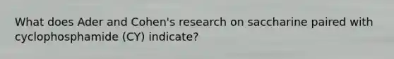 What does Ader and Cohen's research on saccharine paired with cyclophosphamide (CY) indicate?