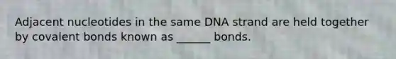 Adjacent nucleotides in the same DNA strand are held together by <a href='https://www.questionai.com/knowledge/kWply8IKUM-covalent-bonds' class='anchor-knowledge'>covalent bonds</a> known as ______ bonds.