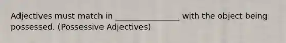 Adjectives must match in ________________ with the object being possessed. (Possessive Adjectives)