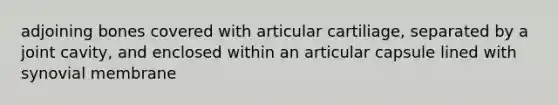 adjoining bones covered with articular cartiliage, separated by a joint cavity, and enclosed within an articular capsule lined with synovial membrane