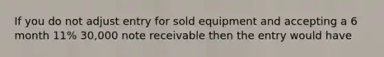 If you do not adjust entry for sold equipment and accepting a 6 month 11% 30,000 note receivable then the entry would have