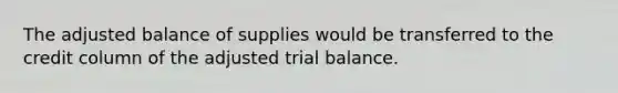 The adjusted balance of supplies would be transferred to the credit column of the adjusted trial balance.