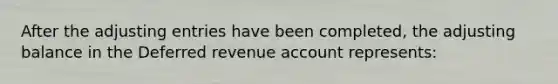 After the adjusting entries have been completed, the adjusting balance in the Deferred revenue account represents: