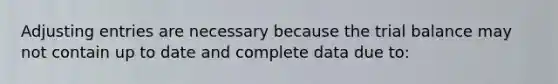 Adjusting entries are necessary because the trial balance may not contain up to date and complete data due to: