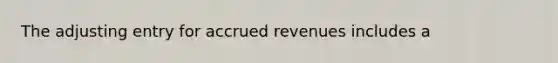 The adjusting entry for <a href='https://www.questionai.com/knowledge/kn2f44zqYV-accrued-revenues' class='anchor-knowledge'>accrued revenues</a> includes a