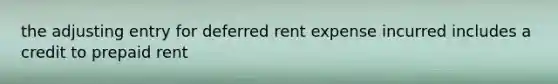 the adjusting entry for deferred rent expense incurred includes a credit to prepaid rent