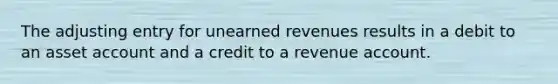 The adjusting entry for unearned revenues results in a debit to an asset account and a credit to a revenue account.