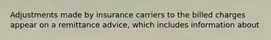 Adjustments made by insurance carriers to the billed charges appear on a remittance advice, which includes information about