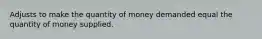 Adjusts to make the quantity of money demanded equal the quantity of money supplied.