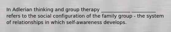 In Adlerian thinking and group therapy ____________ __________ refers to the social configuration of the family group - the system of relationships in which self-awareness develops.