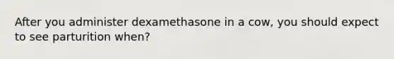 After you administer dexamethasone in a cow, you should expect to see parturition when?