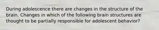 During adolescence there are changes in the structure of the brain. Changes in which of the following brain structures are thought to be partially responsible for adolescent behavior?