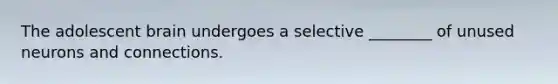 The adolescent brain undergoes a selective ________ of unused neurons and connections.
