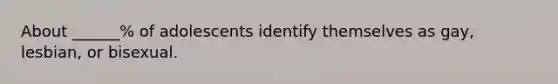 About ______% of adolescents identify themselves as gay, lesbian, or bisexual.