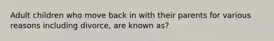 Adult children who move back in with their parents for various reasons including divorce, are known as?