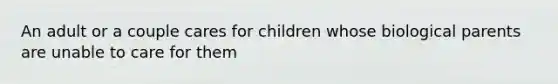 An adult or a couple cares for children whose biological parents are unable to care for them