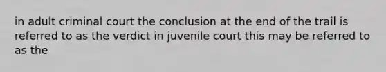 in adult criminal court the conclusion at the end of the trail is referred to as the verdict in juvenile court this may be referred to as the