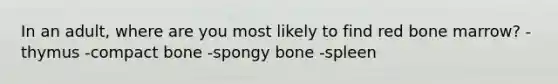 In an adult, where are you most likely to find red bone marrow? -thymus -compact bone -spongy bone -spleen