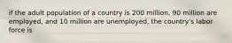 if the adult population of a country is 200 million, 90 million are employed, and 10 million are unemployed, the country's labor force is