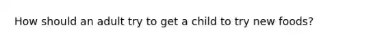 How should an adult try to get a child to try new foods?