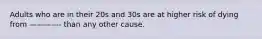 Adults who are in their 20s and 30s are at higher risk of dying from ————- than any other cause.