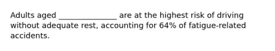 Adults aged _______________ are at the highest risk of driving without adequate rest, accounting for 64% of fatigue-related accidents.