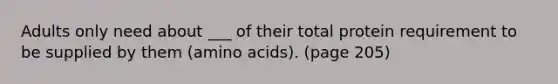 Adults only need about ___ of their total protein requirement to be supplied by them (amino acids). (page 205)