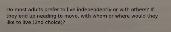 Do most adults prefer to live independently or with others? If they end up needing to move, with whom or where would they like to live (2nd choice)?