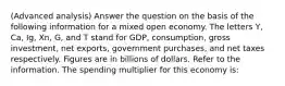 (Advanced analysis) Answer the question on the basis of the following information for a mixed open economy. The letters Y, Ca, Ig, Xn, G, and T stand for GDP, consumption, gross investment, net exports, government purchases, and net taxes respectively. Figures are in billions of dollars. Refer to the information. The spending multiplier for this economy is: